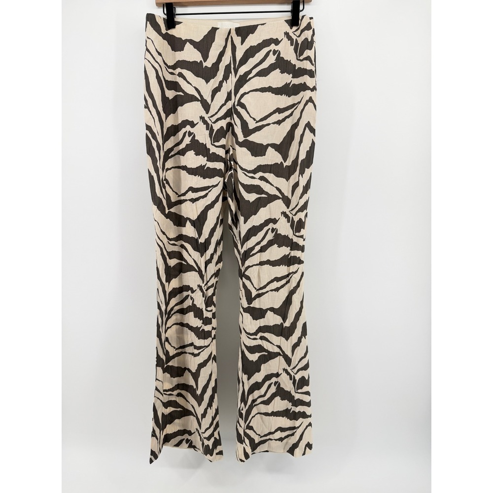 HM Zebra Animal Print High Waisted Pants Cream Black Crinkle Size 10 10580915